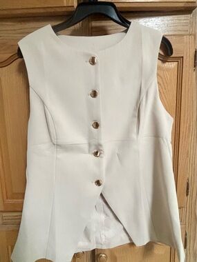 ASYOAgio Sustainable Women’s Sleeveless Business Casual Blazer Vest.Sz-M. Cream